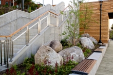 Shade Garden at the base of the stairs connecting the south end of the Wharf to the Platform and King Street