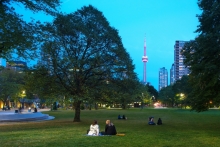 The gently regraded central lawn and existing trees provide framed views to downtown and the CN Tower.
