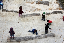 There is no conventional play structure and we feel it is not needed.