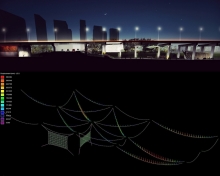 The underside of the expressway is re-cast as a metropolitan-scaled piece of public equipment.  Image Credit PUBLIC WORK