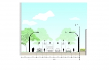 Coupe schématique de la rue Molson montrant le traitement du domaine public