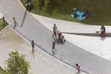 A curated palette of materials varying in texture, colour, and pattern assist in wayfinding and accessibility.