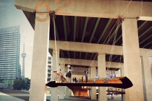 The next phase will feature a suspended timber crossing which harnesses the excess structural capacity of the bents.  Image Credit PUBLIC WORK