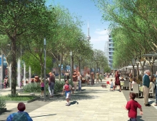 Front Street Rendered Perspective - Considering the potential streets as park ne