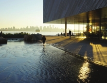 Water feature, fall sunset