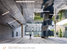 Courtyard of Arts Building with reflective soffit and paving pattern referencing architectural facade