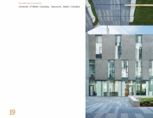 Courtyard of Arts Building with reflective soffit and paving pattern referencing architectural facade