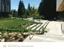 Looking southwest down University Boulevard with the Sloped Lawn in foreground and Hanami Terrace behind