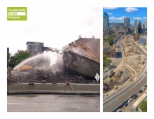 100 % of the Expressway structure was recovered or reused in adjacent construction sites and 30 % of the contaminated soils found under the structure were revalued on site.