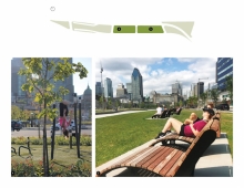 The heart of the park is divided in two blocks that can be united into one grand space with a temporary street closure to accommodate seasonal gatherings, including a more active area and a relaxation area with breathtaking views of downtown.